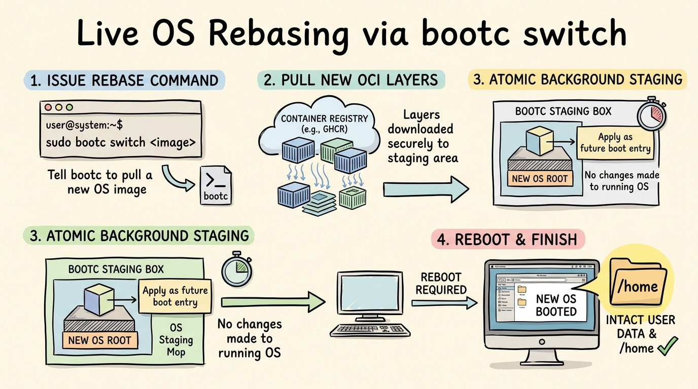 Live OS Rebasing via bootc switch