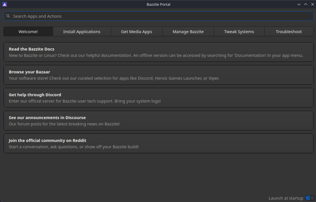 Bazzite Portal Welcome Interface