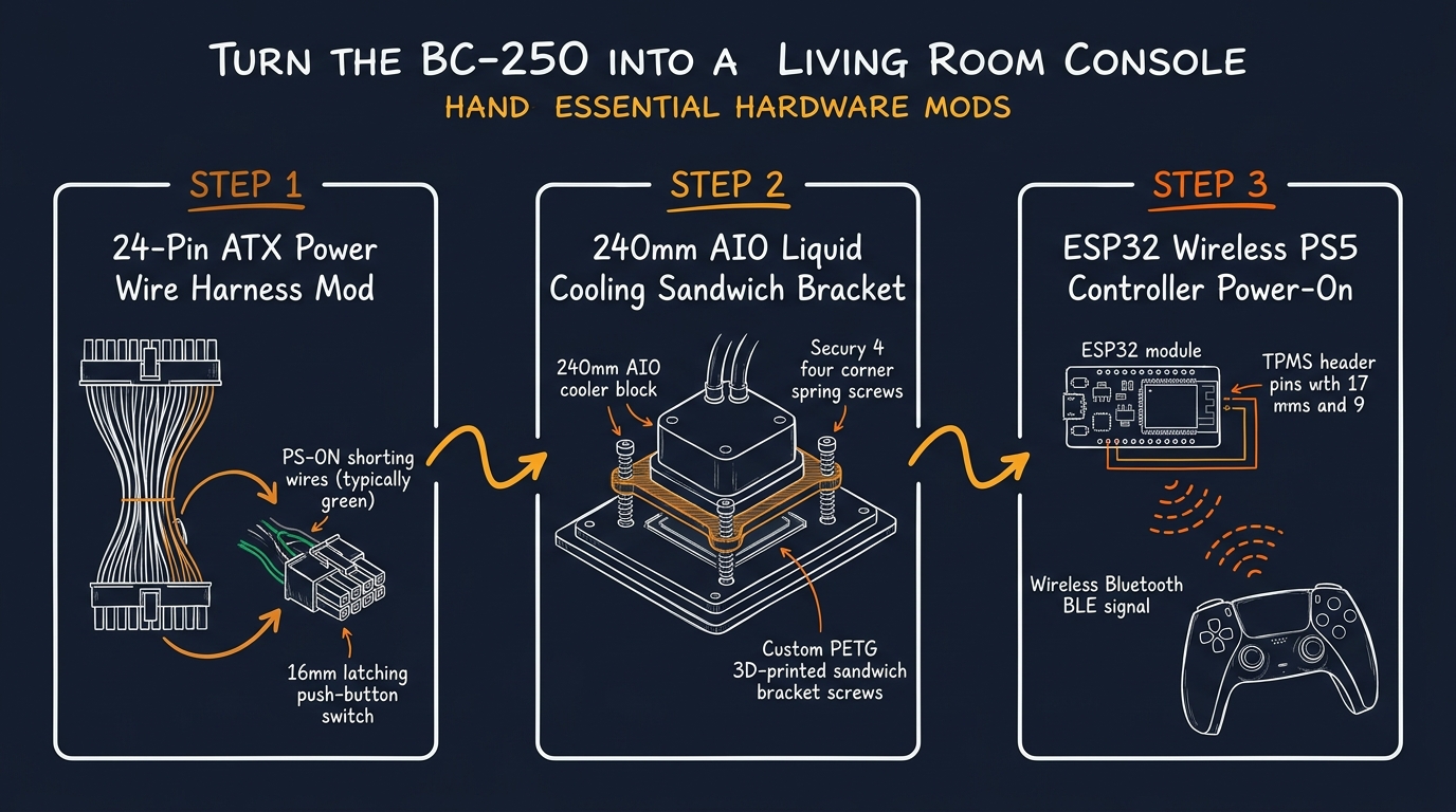 Hardware Assembly Journey: Power Harness Mod, 240mm AIO Liquid Cooling Bracket & ESP32 Remote Relay
